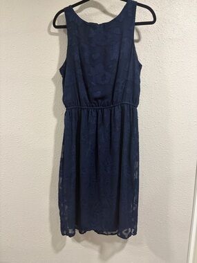 a new day Navy Blue Floral Lace Midi Dress